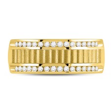 14kt Yellow Gold Mens Round Diamond Double Row Matte Textured Wedding Band