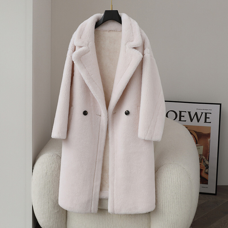 Fashion Womens Teddy Coat Medium Long Sheep Shearing Wool Coat Lamb Fur