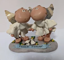Vintage Russ Angel Cheeks Double Figurines Friends Forever with Puppy 2001