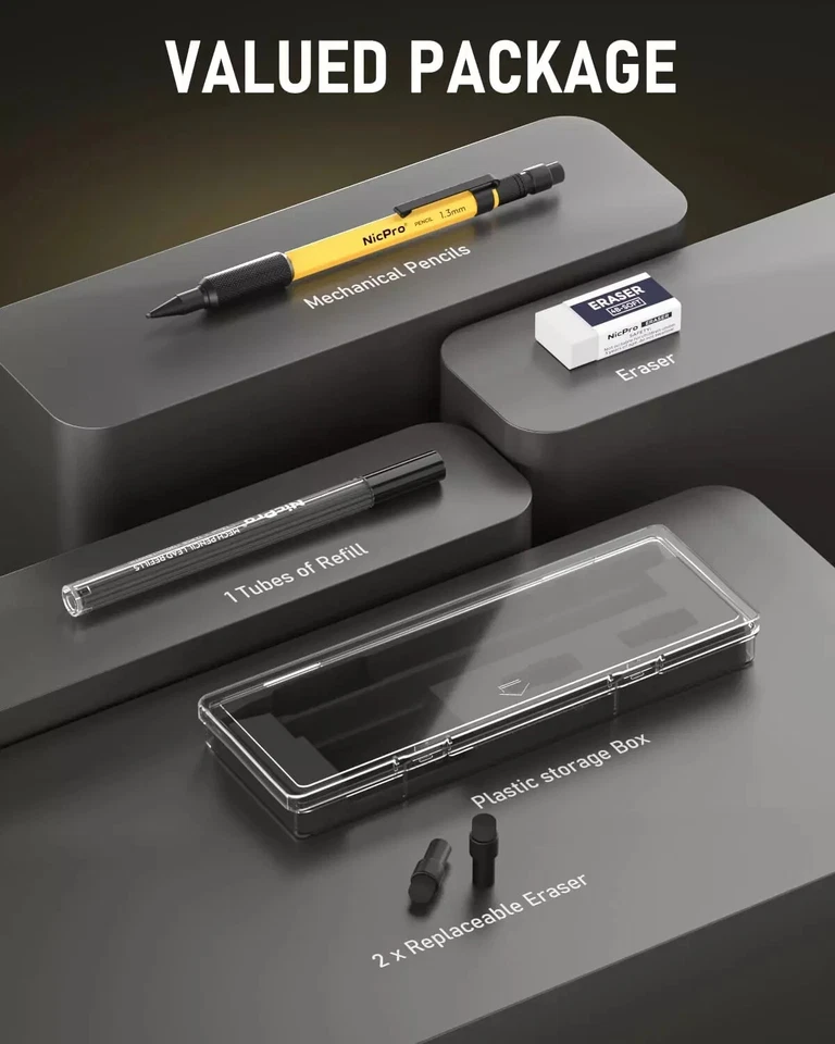 1.3 Mm Mechanical Pencil Set with 12 Lead Refill, Eraser - Weatherproof Metal MP - Image 4 of 4