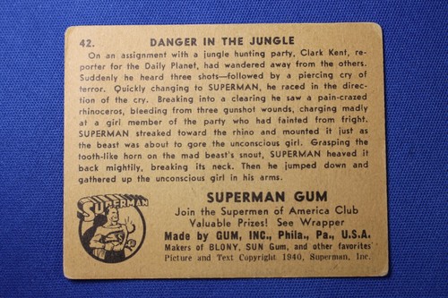 1940 Gum - Superman - #42 "Danger in the Jungle" - Good Condition - Picture 2 of 6