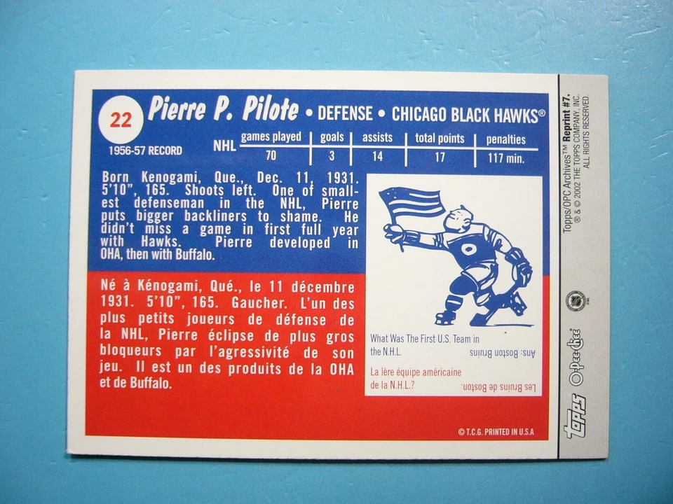 2002 2002/03 TOPPS O-PEE-CHEE ARCHIVES CARD #22 PIERRE PILOTE AUTOGRAPH AUTO OPC - Image 2 of 3