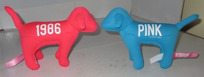 LOT VICTORIAS SECRET LOVE PINK MINI DOGS PUPPY Pink 1986 Hot Pink & Blue Pair 