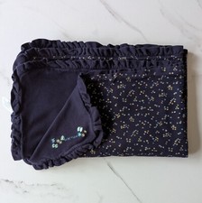 Vintage Gymboree 2000 Baby Blanket - navy blue, flowers, "bebe fleur"
