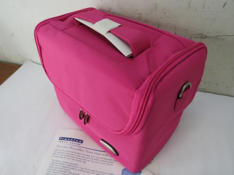 Nuevo de Lote Antiguo Rosa Travelon Maquillaje Expandible Cosméticos Viaje Tren Estuche Foto 4 de 4