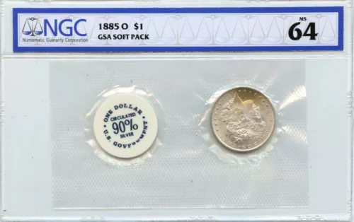 1885-O Morgan Dollar GSA SOFT PACK S$1 NGC MS64