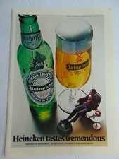 1970 HEINEKEN Large Bottle Glass Small Man vintage art print ad