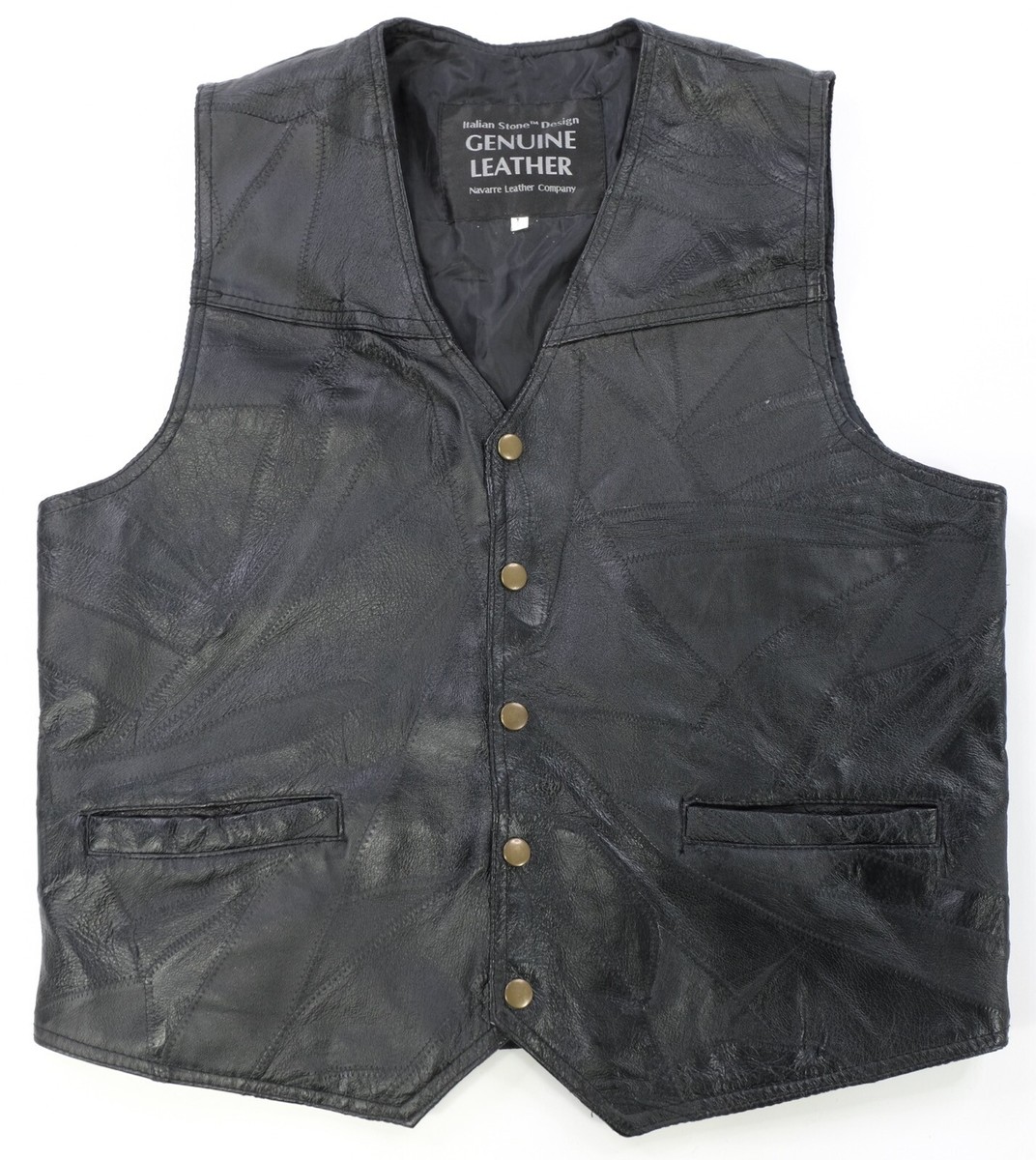 Rare VTG NAVARRE Italian Stone Design Genuine Leather Vest Jacket 