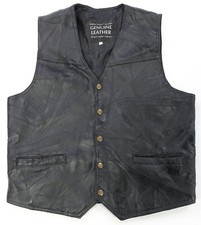 Rare VTG NAVARRE Italian Stone Design Genuine Leather Vest Jacket 90s Black SZ L