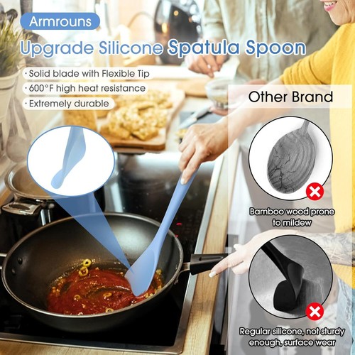 Cucchiaio Spatola Silicone Confezione da 2, Set Cucchiaio in Gomma Calore 11", Blu/Grigio - Foto 2 di 3