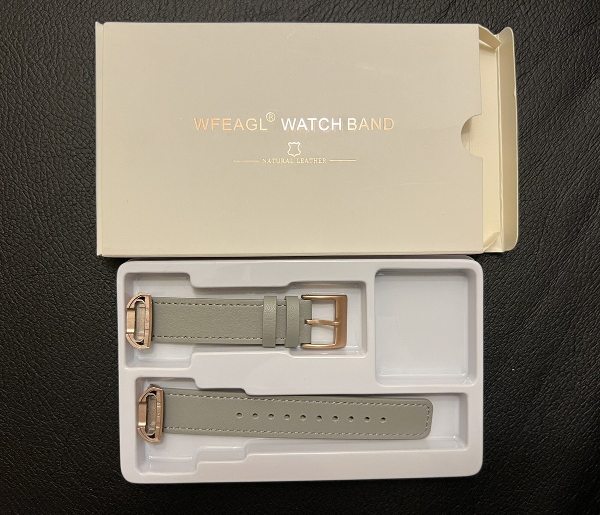 WFEAGL Watch Band Gray Leather Rose Gold For Fitbit Charge