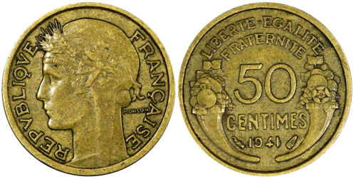 Frankreich Aluminium-Bronze 1941 50 Cent Zweiter Weltkrieg Ausgabe KM # 894.1 (21 331) - Bild 1 von 3