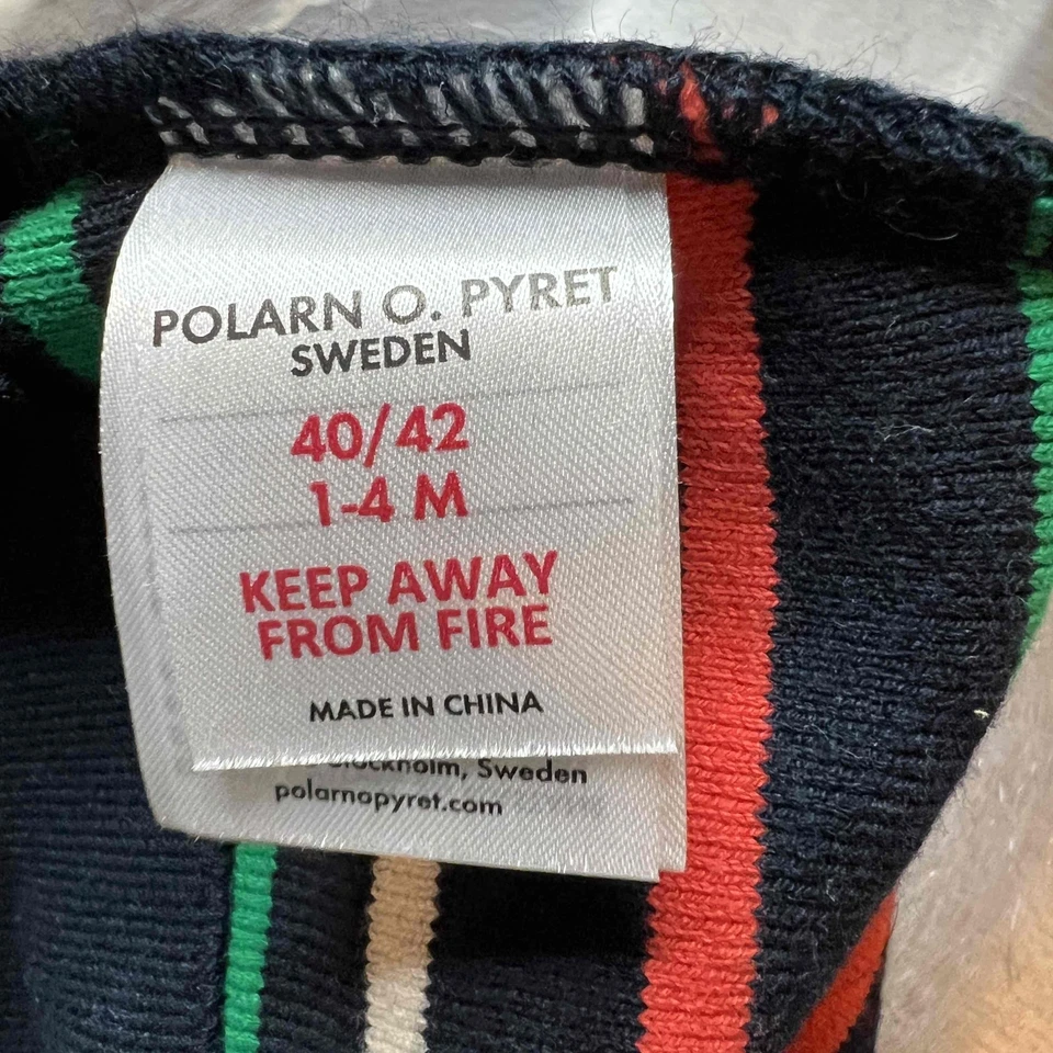 Polarn O. Pyret Azul Rayas Orejeras Corbatas Gorro Unisex Bebé 1-4M Nuevo Foto 3 de 3