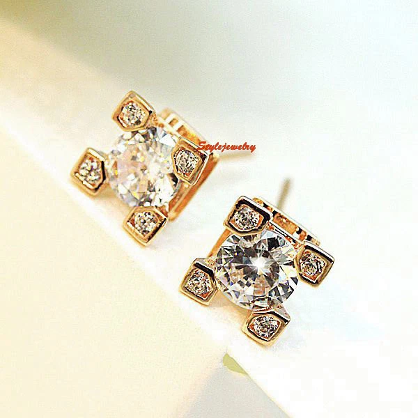 Rose Gold Filled Made with Swarovski Crystals Eiffel Tower Stud Earring XE42 - image 2 of 4