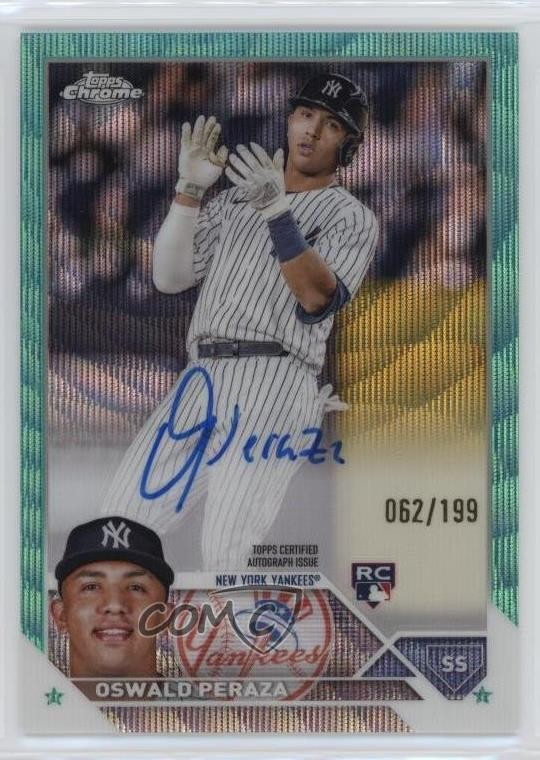 2023 Topps Chrome Rookie Aqua Wave Refractor /199 Oswald Peraza #RA-OP Auto 17ok