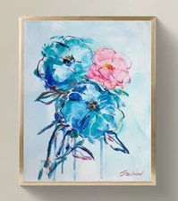 Original Floral  Painting  on 11 x14 inch  Canvas - Signed by Artist