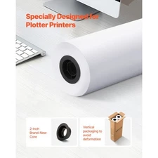 Wide Format Paper, 24 in x 300 ft Plotter Roll, 2 Rolls CAD Bond Rolls with 2 in