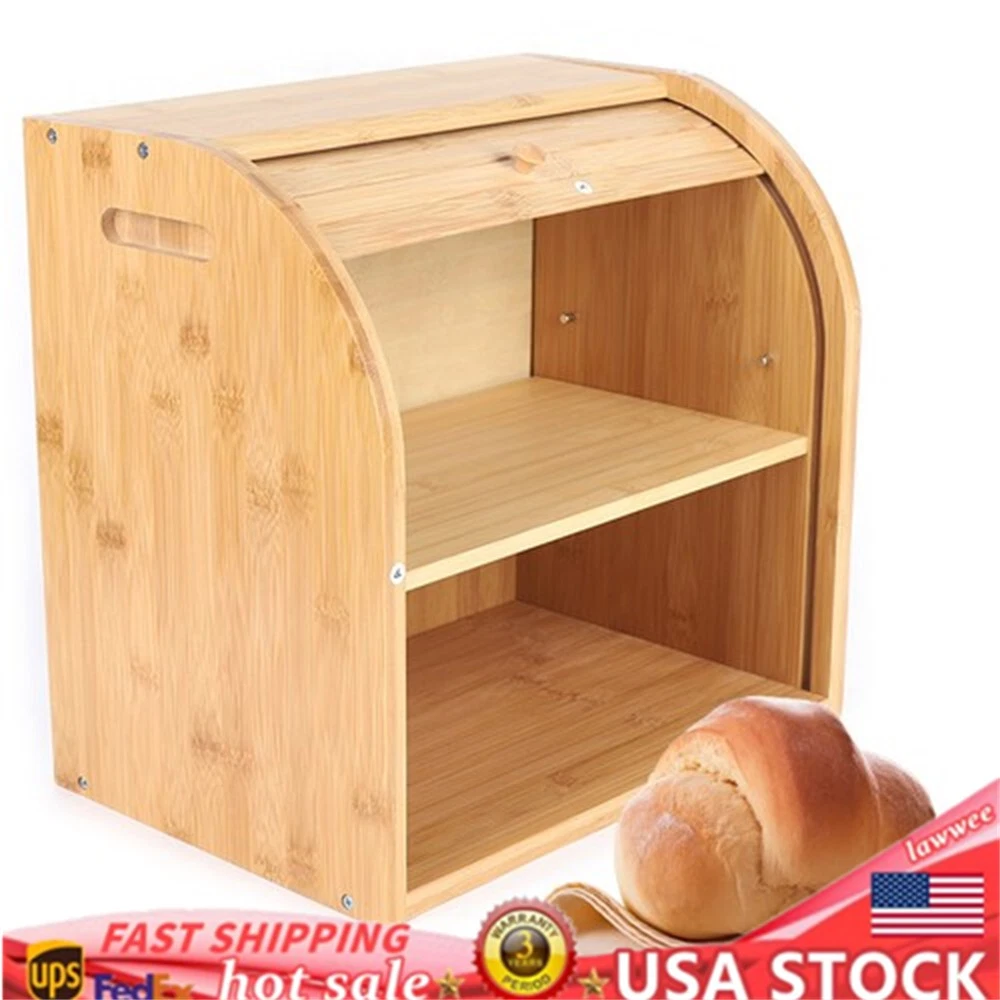 2-Layer Bread Box Bread Keeper Bamboo Wood With Lid Kitchen Storage Containers
Opens in a new window