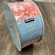 Kirkland Signature Wire Edged Ribbon 50 Yards, 2.5 Inches Pink Flowers  
