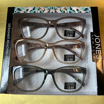NIB JONES NEW YORK Designer  Reading Glasses NEW +2.50,  3 PR PACK