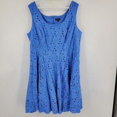 Maree Pour Toi Blue Floral Eyelet Cotton Fit and Flare Dress Plus Size 20 Spring