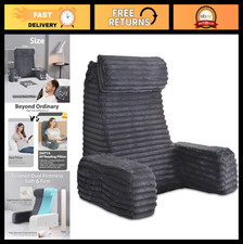 22" XL Back Pillow for Bed - Reading Gaming Support, Soft with Arms, Dark Grey