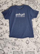 Hanes Intuit We Care Give Back Graphic T Shirt Blue Medium Corporate Tee