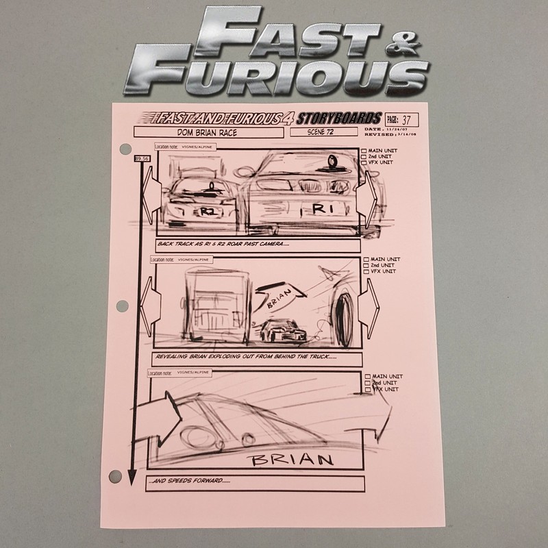 Image 10 of Fast and Furious 4 Production Used Storyboard, Brian Speeds Forward, p37 COA