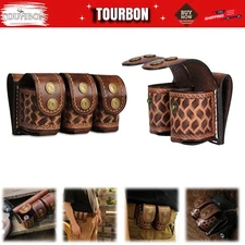 TOURBON Leather Revolver Triple/Dual Speed Loader Belt Pouch Speedloader Case