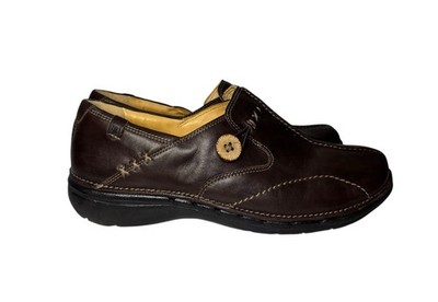 Clarks Unstructured Shoes Womens 8 M Un Loop Slip On Loafer Brown Leather Button
