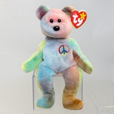 TY Beanie Baby - PEACE the Ty-Dyed Bear Blue/Yellow  8.5 inch  MWMT 