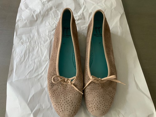 THIERRY RABOTIN PERFORATED TAN SUEDE/CROC LEATHER WEDGE SZ 42 EURO/11 US, ITALY