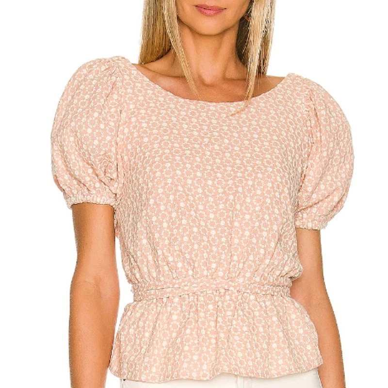 Top Campesino Rosa Línea y Punto MEDIANO Lechera Bordado Espalda Manga Abullonada NUEVO Foto 2 de 4