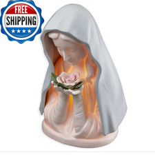 Village Gift Importers Blue Madonna Rose Night Light Small Catholic Table Lamp