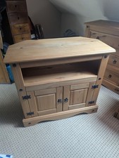 Corner TV Media Unit Television Stand Solid Wood Pine Wooden - Antique Wax
