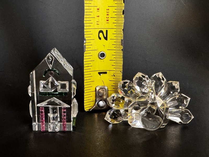 Vintage Iris Arc Cut Crystal Peacock And Cottage No Box EC Austrian
