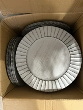 Grey Antique Brushed Ribbed Charger Plate Table   Decoration 