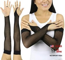 Women  s Fashion Fishnet Finger Loop Long Length Novelty Gloves Black