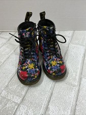 Dr. Martens Combat Boots Girls Toddler 1460T Black Patent Leather Lace Up Sz 10