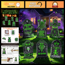 6pcs Solar Glow in the Dark Halloween Tombstones, Yard Graveyard Decor Prop