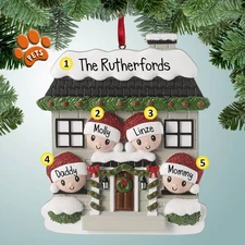Personalized Christmas Ornament - Holiday Home Family - Family of 4