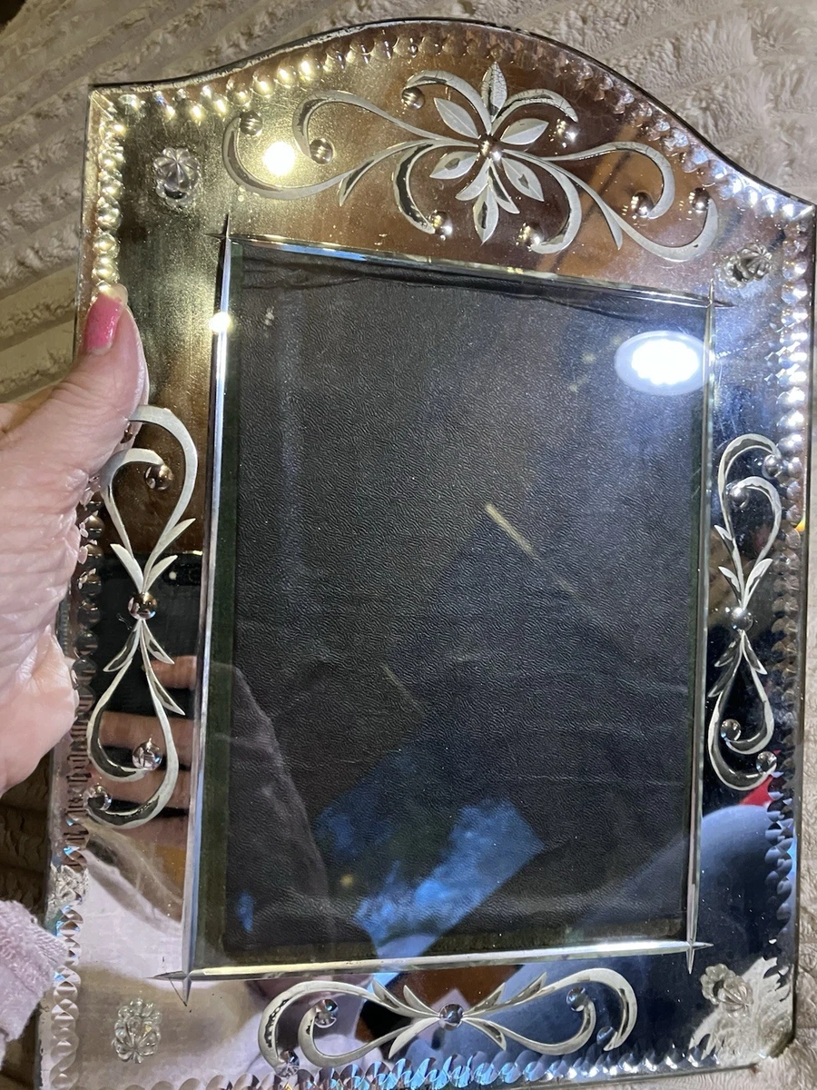 Vintage Venetian Etched Mirror Table Frame Murano Style Beveled Edge Heavy