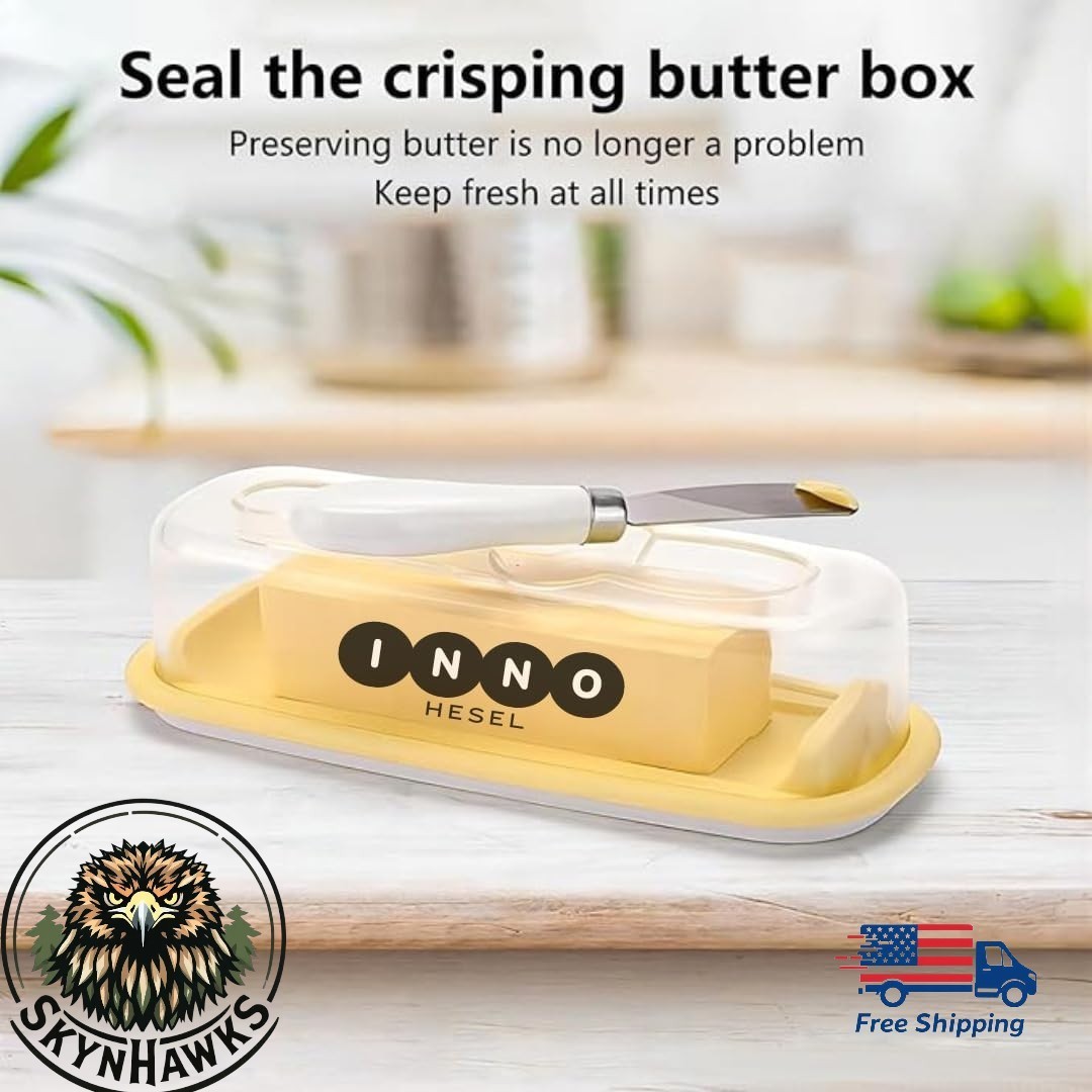 Inno Hesel Butter Dish With Lid Spreader Knife Set mess Dishwasher Safe Plastic
