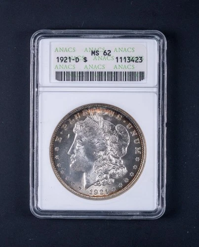 1921-D $1 Morgan Silver Dollar ANACS MS62 Old Soapbox Holder DCB423