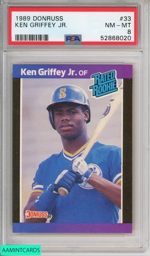 1989 DONRUSS KEN GRIFFEY JR #33 ROOKIE HOF SEATTLE MARINERS RC PSA 8 NM-MT