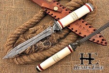 HUNTEX Handmade Damascus Blade, Camel Bone Handle, 330mm Long Exotic Dirk Dagger