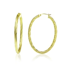 Oval 3mm Twist Hoop Earrings in Gold Plated Sterling Silver, 30mm