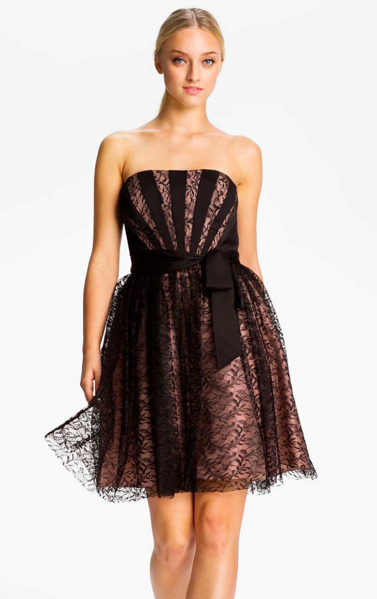Max and Cleo - Size 6 Black Strapless Satin & Lace Dress $188.00 (H) Max and Cleo - Size 6 Black Strapless Satin & Lace Dress $188.00 (H)