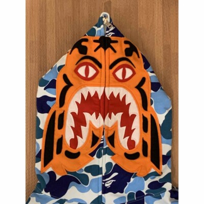 Used BAPE Hoodie Parker L Abc Blue Tiger Rare Ape Authentic