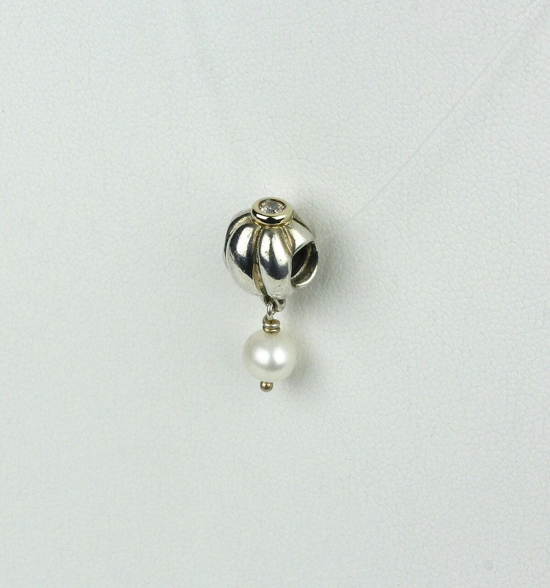 Pandora Pearl Bud Sterling Silver 14k Gold and CZ Dangle Charm 790402CZ